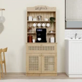 Lucas 2 Kapaklı Çekmeceli Sarı Hasır Desen Kahve Köşesi Çok Amaçlı Mutfak Dolabı - Safir Meşe thumbnail 1