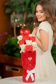Öğretmen'e HEDİYE: Deluxe Kırmızı-Beyaz Peluş Ayıcık Kalp Balonlu Peluş Vazo Tasarımlı Ayıcık Buketi thumbnail 4