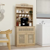 Lucas 2 Kapaklı Çekmeceli Sarı Hasır Desen Kahve Köşesi Çok Amaçlı Mutfak Dolabı - Safir Meşe thumbnail 2