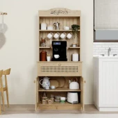 Lucas 2 Kapaklı Çekmeceli Sarı Hasır Desen Kahve Köşesi Çok Amaçlı Mutfak Dolabı - Safir Meşe thumbnail 4