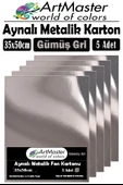 Gümüş Gri Renkli 35x50 Metalik Aynalı Fon Kartonu 5 Adet 1 Paket ArtMaster Metalik Aynalı Fon Kartonu thumbnail 1