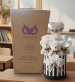 Öğretmen'e Hediye: Atatürk Temalı Aynalı Çizgili Premium Kutuda, Kalpli Balonlu 6’lı Beyaz Ayıcık Buketi-24 Kasım Öğretmenler Günü Hediyesi thumbnail 4