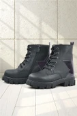 Rakerplus Siyah Hakiki Deri Platin Yıldız Detaylı Kız Çocuk Bot thumbnail 1