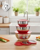 Luna 9 Parça Saklama Ve Karıştırma Kabı Rendeli Kırmızı Kapaklı thumbnail 1