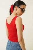 Hipatu Merdiven Yaka Krop - Kırmızı thumbnail 3
