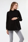 Luvmabelly MYRA4531 Büzgülü Fermuarlı Emzirme Sweatshirt -Siyah - 1
