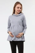 Luvmabelly MYRA4530 Büzgülü Fermuarlı Emzirme Sweatshirt -Gri - 1