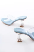 S-619 Bebe Mavi Rugan Şeffaf Bantlı Şeffaf Topuklu Yuvarlak Burunlu Kadın Terlik thumbnail 5