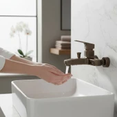 Premium Bronz 0250BR Aç Kapa Banyo Bataryası Duvar Tipi Modern Sıcak Soğuk Ayarlı Armatür thumbnail 3