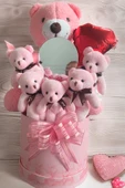 Mesajlı Ayna ve Kalpli Kutuda Pembe Delüxe Peluş Ayıcık Buketi – Romantik Hediye Seti thumbnail 4