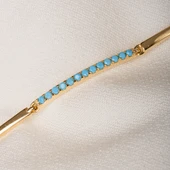 Gümüş Bileklik - Sıra Firuze (Turkuaz) Taşlı Modern Tasarım Şık 925 Ayar Gümüş Bileklik - 4