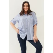 Büyük Beden Kadın Çizgili Gömlek – Rahat Kesim, Şık Tasarım thumbnail 1