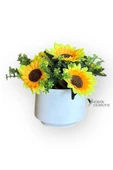 Modern Beyaz Saksıda Gerçekçi Yapay Ayçiçeği thumbnail 3