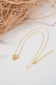 925 ayar Gümüş altın yaldızlı zirkon taşlı geometrik serenay kolye SGTL13096GOLD thumbnail 4