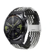 Sneezy Huawei Watch Gt4 46mm İle Uyumlu 22mm Metal Klips Solo Fiberlink Örgü Kordon  Siyah Beyaz thumbnail 1
