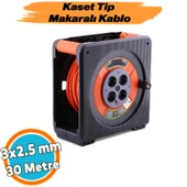 Seyyar Makaralı CCA Uzatma Kablosu 3x2.5 mm 30 Metre 4 Prizli Monofaze Termal Sigortalı Plastik thumbnail 1