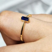 Gümüş Yüzük - Safir Taşlı Taşlı Baget Tasarım 925 Ayar Gümüş Yüzük thumbnail 6