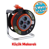 Küçük Makaralı Seyyar CCA Kablo 4 Priz Monofaze Uzatma Kablosu 3x1.5 mm TTR Kablo Plastik 15 Metre - 1
