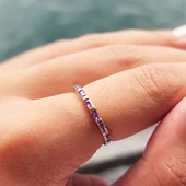 Gümüş Yüzük - Ametist Taşlı Sıralı Baget Modern 925 Ayar Gümüş Alyans-Modern Eklem Yüzüğü - 7