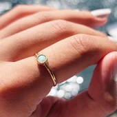 Gümüş Yüzük - Minimal Opal Tek Taş Şans ve Uğur 925 Ayar Gümüş Yüzük - 7