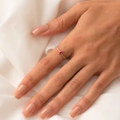 Gümüş Yüzük - Ruby Taşlı El Yapımı Dövülü Eskitme Minimal Tasarım Tektaş 925 Ayar Gümüş Yüzük - 6