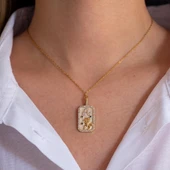 Çelik Kolye, Altın Kaplama Aslan Burcu Kadın Kolye K-116 thumbnail 3