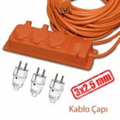 Uzatma Kablosu Monofaze CCA 3x2.5 mm Çoğaltıcı Seyyar Topraklı Kapaklı 3'lü Grup Priz Fiş 20 Metre thumbnail 2