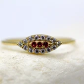 Gümüş Yüzük - Mekik Göz Kadın 925 Ayar Gümüş Yüzük-Nano Yakut Taşlı Göz Minimal Hediye Gümüş Yüzük - 9