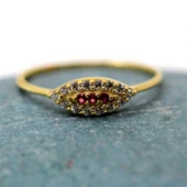 Gümüş Yüzük - Mekik Göz Kadın 925 Ayar Gümüş Yüzük-Nano Yakut Taşlı Göz Minimal Hediye Gümüş Yüzük - 3