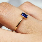 Gümüş Yüzük - Safir Taşlı Taşlı Baget Tasarım 925 Ayar Gümüş Yüzük thumbnail 5