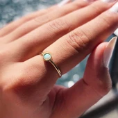 Gümüş Yüzük - Minimal Opal Tek Taş Şans ve Uğur 925 Ayar Gümüş Yüzük - 8