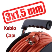 Küçük Makaralı Seyyar CCA Kablo 4 Priz Monofaze Uzatma Kablosu 3x1.5 mm TTR Kablo Plastik 15 Metre - 3