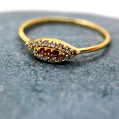 Gümüş Yüzük - Mekik Göz Kadın 925 Ayar Gümüş Yüzük-Nano Yakut Taşlı Göz Minimal Hediye Gümüş Yüzük - 5