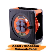 Makaralı Seyyar CCA 3x1.5 mm 50 Mt Uzatma Kablosu Kapaklı 4 Prizli Monofaze Termal Sigortalı Plastik thumbnail 1