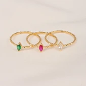 Gümüş Yüzük - Ruby Taşlı El Yapımı Dövülü Eskitme Minimal Tasarım Tektaş 925 Ayar Gümüş Yüzük - 8