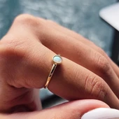 Gümüş Yüzük - Minimal Opal Tek Taş Şans ve Uğur 925 Ayar Gümüş Yüzük - 2