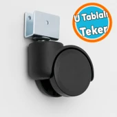 Dönerli Koltuk Tekeri Kısa U Tablalı Siyah Metal Gövde Dayanıklı Yapı 360 Derece Döner Mekanizma thumbnail 1