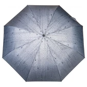 Tam Otomatik Yağmur Desenli Lüx Bayan Şemsiye Gri thumbnail 3