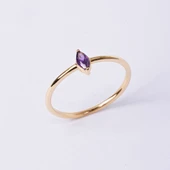 Gümüş Yüzük - Ametist Taşlı Minimal Tasarım Tektaş Kadın 925 Ayar Gümüş Yüzük - 3