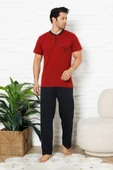 Erkek %100 Pamuklu Pijama Takımı-3 Düğmeli-Yaka Cepli 12384 thumbnail 1