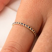 Gümüş Yüzük - 0.30 Karat Safir Taşlı Yarım Tur 925 Ayar Hediye Gümüş Yüzük thumbnail 1