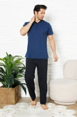 Erkek %100 Pamuklu Pijama Takımı-3 Düğmeli-Yaka Cepli 12384 thumbnail 4