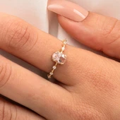 Gümüş Yüzük - Morganit Taşlı Kadın Modern Tasarım 925 Ayar Gümüş Evlilik Teklifi Yüzüğü - 7