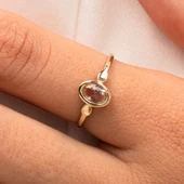 Gümüş Yüzük - 0.90 Karat Morganit Taşlı Tektaş 925 Ayar Gümüş Evlilik Teklifi Yüzüğü - 8