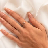 Gümüş Yüzük - Ametist Taşlı Minimal Tasarım Tektaş Kadın 925 Ayar Gümüş Yüzük - 11