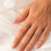 Gümüş Yüzük - 0.90 Karat Morganit Taşlı Tektaş 925 Ayar Gümüş Evlilik Teklifi Yüzüğü - 6