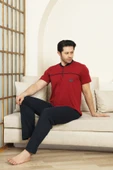Erkek %100 Pamuk Pijama Takımı -3 Düğmeli-Robalı 12383 thumbnail 6