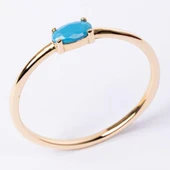 Gümüş Yüzük - 0.50 Karat Oval Sade Minimal Firuze (Turkuaz) 925 Ayar Tektaş Gümüş Yüzük - 8