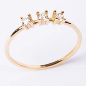 Gümüş Yüzük - Swarovski Tria Taşlı Modern Tasarım 925 Ayar Gümüş Yüzük - 9