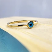 Gümüş Yüzük - Mavi Göz Boncuklu 925 Ayar Gümüş Tektaş-Nazar Boncuklu Minimal 925 Ayar Tektaş Yüzük - 3